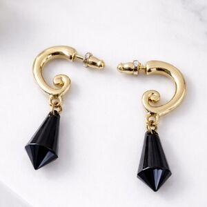Gold Hoop Earrings with Black Geometric Drop